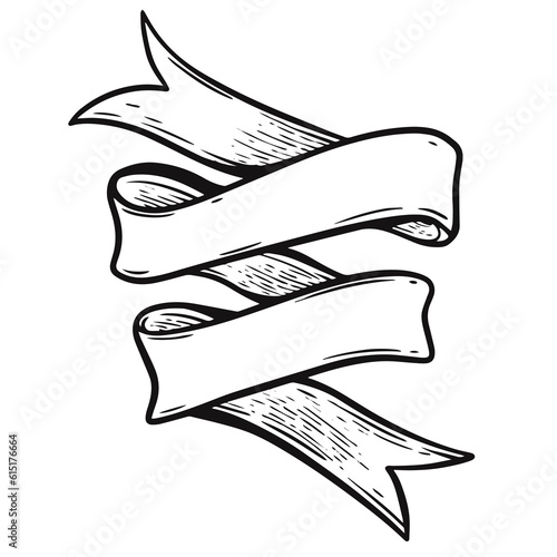 Hand drawn engraving style ribbon sign illustration