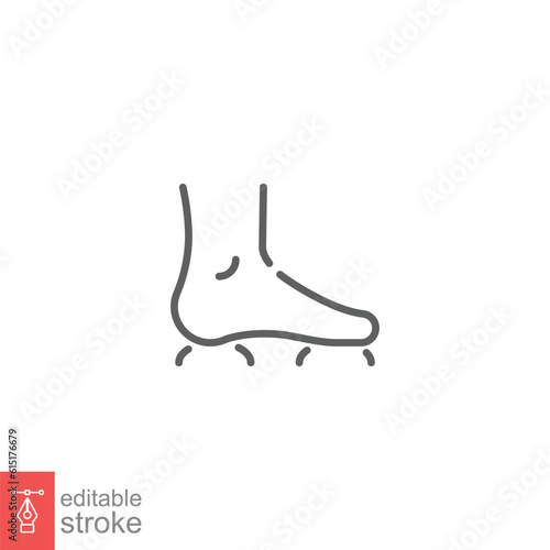 Massage flat feet icon. Simple outline style. Human foot, leg, side view, ankle, orthopedic, health concept. Thin line symbol. Vector illustration isolated on white background. Editable stroke EPS 10.