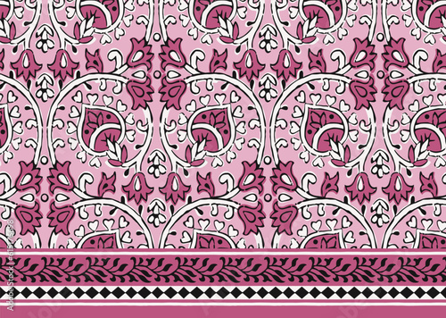 BAROQUE, RENAISSANCE, PAISLEY FLORAL REPEAT PATTERN WITH BORDER SEAMLESS PATTERN IN VECTOR photo