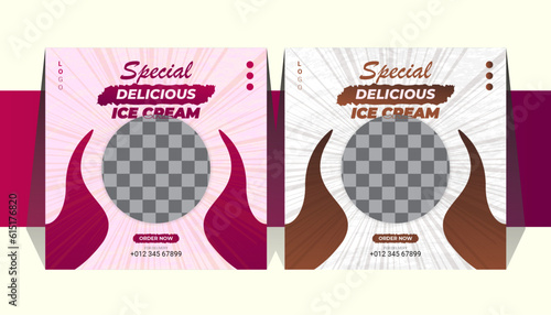 Ice cream social media restaurant promotional template design.