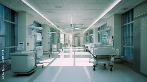 Cutting-edge modern hospital facility equipped with state-of-the-art technology and a compassionate medical team. Focus on patient care and well-being in a healing environment. Generative AI
