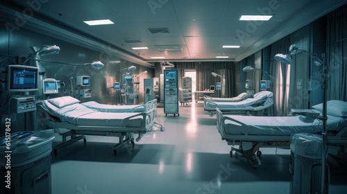 Cutting-edge modern hospital facility equipped with state-of-the-art technology and a compassionate medical team. Focus on patient care and well-being in a healing environment. Generative AI