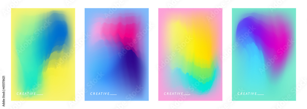 Colored blurred stains. Set of abstract vibrant backgrounds with bright color gradients for creative graphic design. Vector illustration.