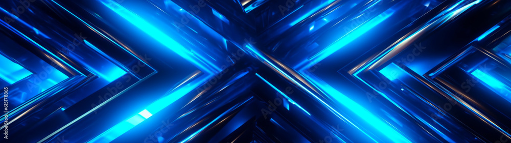 Abstract blue neon glowing banner. Modern backdrop, background, screensaver. Generative AI