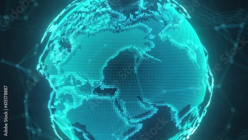 Earth holographic globe rotation animation, Earth blue transparent rotation, Earth X-ray on black background, transparent earth
