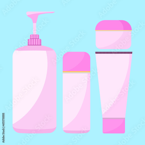 Containers for cosmetic packaging in flat vector illustration design