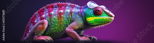 Colorful chameleon on blurred background. Generative AI