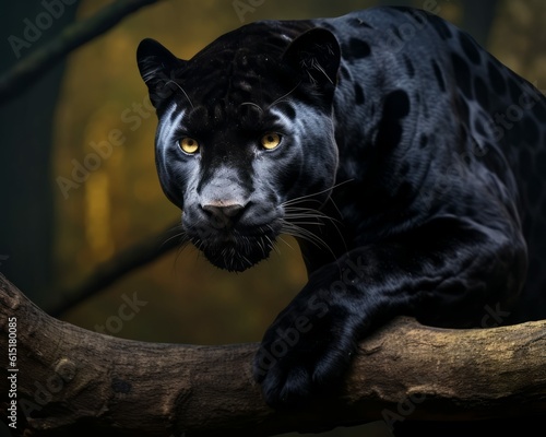 Black Jaguar in Forest Big Cat Illustration