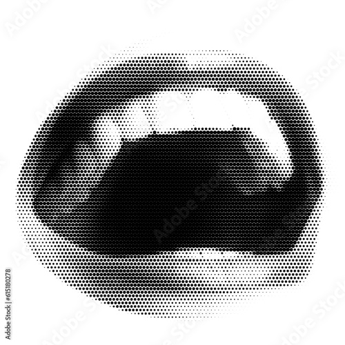 Woman's open lips as retro halftone collage elements for mixed media designs. Screaming mouth in a half-tone texture with a dotted pop art style. Vector illustration of old grungepunk art templates.