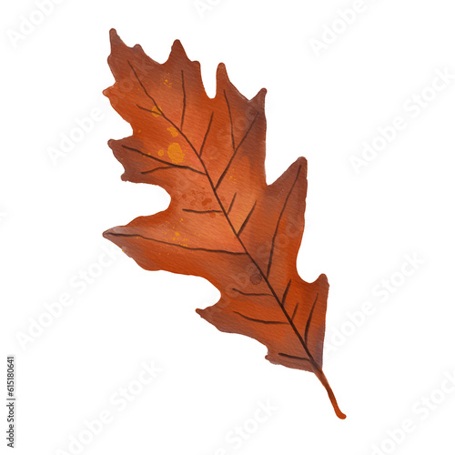 Watercolor Northern Red Oak Leaf in Autumn
