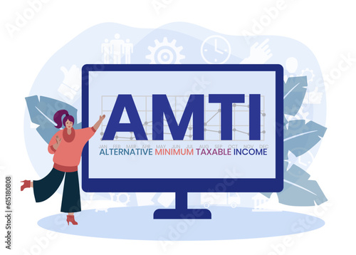 AMTI, Alternative Minimum Taxable Income acronym. Concept with keyword, people and icons. Flat vector illustration. Isolated on white.