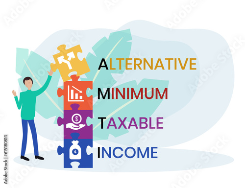 AMTI, Alternative Minimum Taxable Income acronym. Concept with keyword, people and icons. Flat vector illustration. Isolated on white.