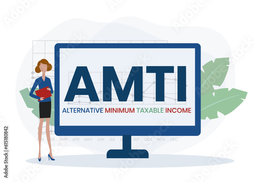 AMTI, Alternative Minimum Taxable Income acronym. Concept with keyword, people and icons. Flat vector illustration. Isolated on white.