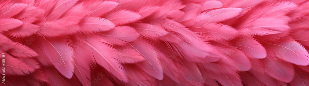 Fototapeta premium Abstract modern background. Pink feathers. Banner, backdrop. Generative AI