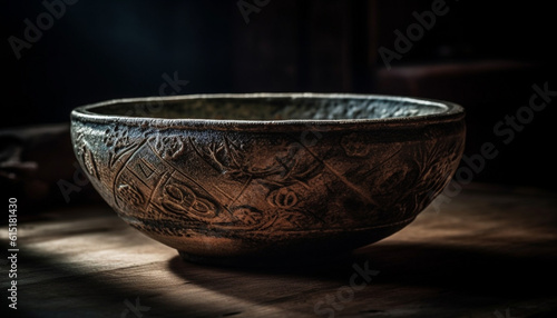 An old fashioned earthenware bowl with rustic pottery pattern decoration generated by AI