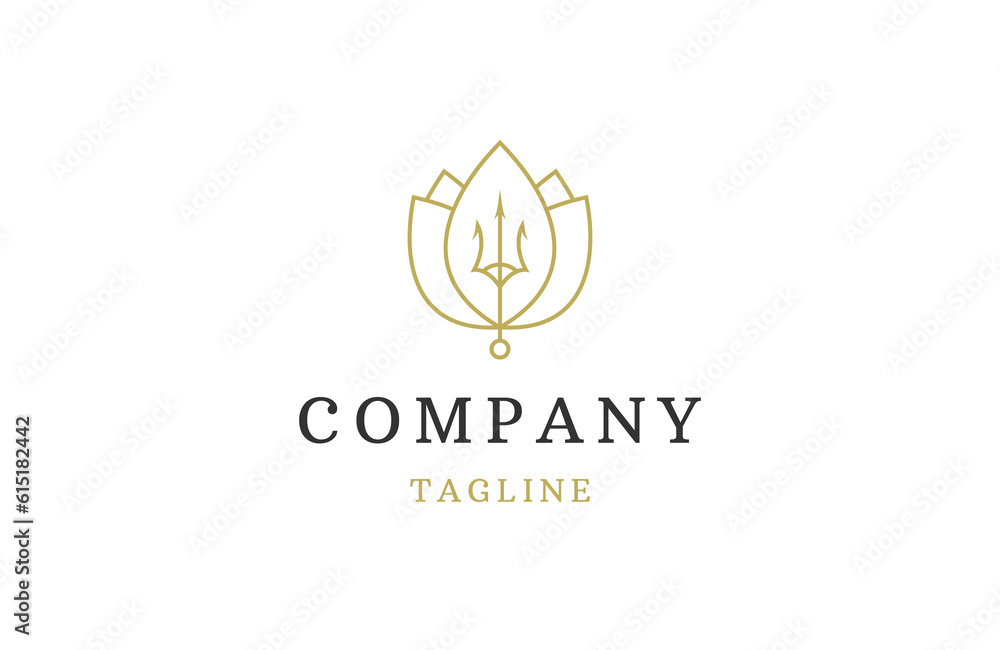Lotus with trident line logo icon design template flat vector Lotus with trident line logo icon design template flat vector