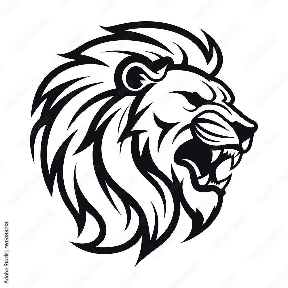 Angry Lion Head Roaring lion Logo emblem Angry lion Logo vector illustration. Wild Lion Head Logo Design Sports Mascot.