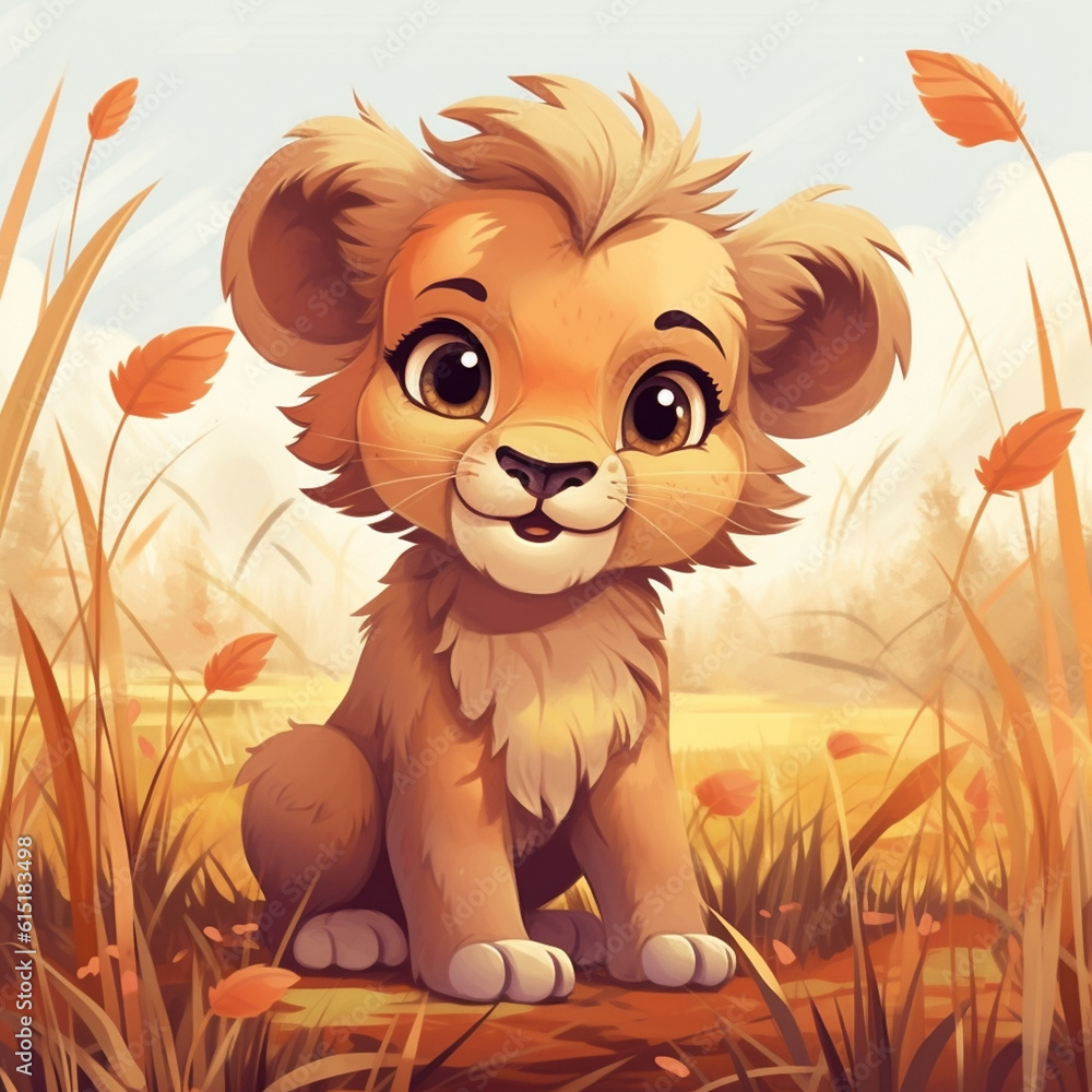 illustration of a lion sitting against a background of dry grass illustration of a lion sitting against a background of dry grass