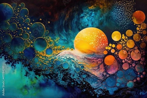 Abstract colorful background with circles and bubbles. Fantasy Fractal Design