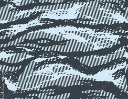 
Blue linear camouflage vector trendy background, modern fabric texture.