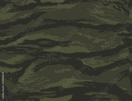 Linear vector camouflage background, khaki pattern, trendy texture