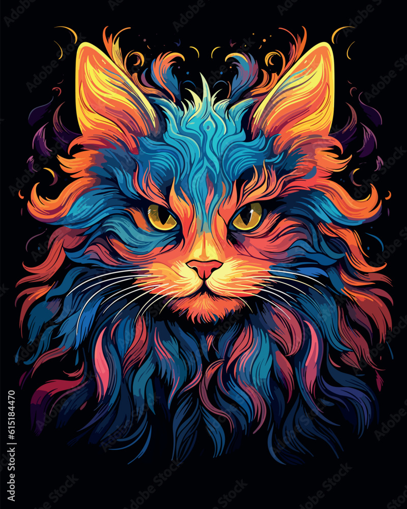 Abstract cat portrait, colors, vector illustration