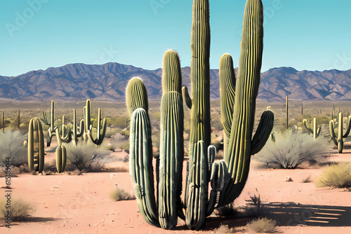 Iconic saguaro cactus under vivid desert sky. Explore nature's masterpiece