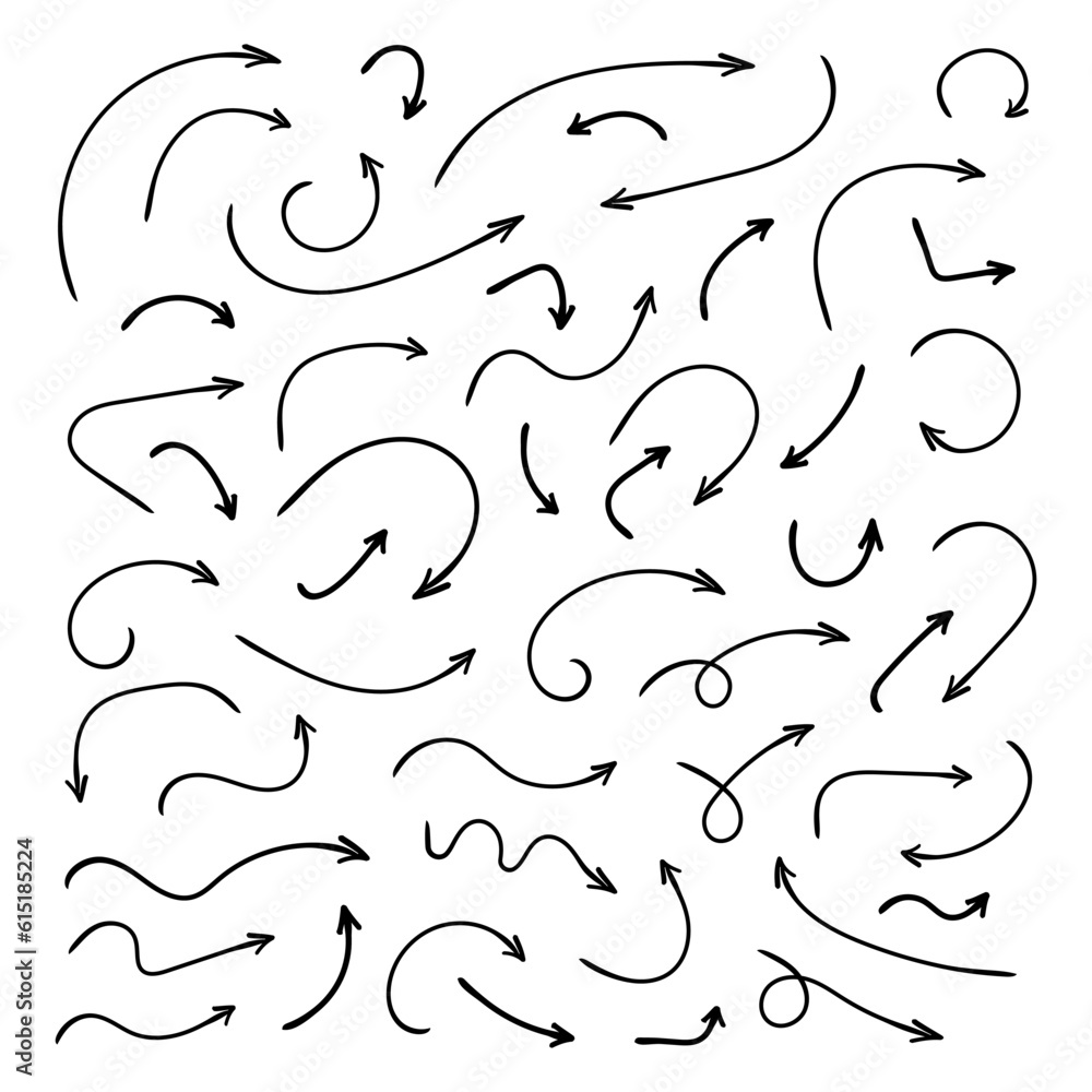 Hand drawn curved arrows . Sketch doodle style. Collection of pointers. Hand drawn curved arrows . Sketch doodle style. Collection of pointers.