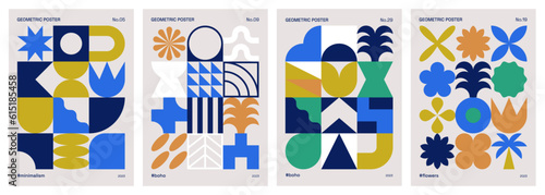 Trendy geometric design set. Abstract and minimalist posters with geometric shapes. Bauhaus patterns for print, cover, card, banner or background.