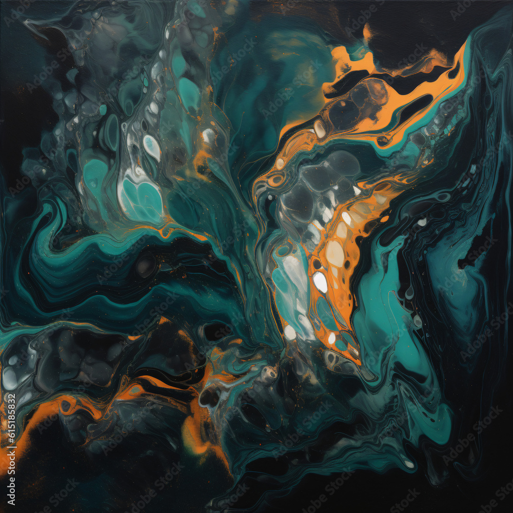 An abstract marble painting with green, orange and black colors Generative Ai An abstract marble painting with green, orange and black colors Generative Ai