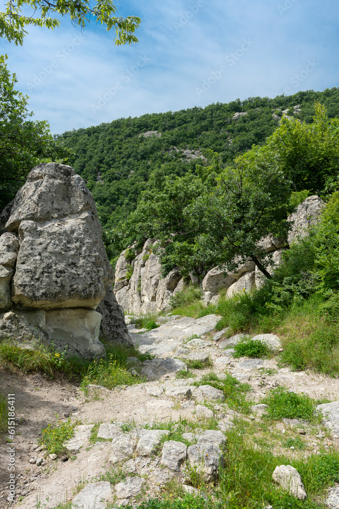 Ancient stone road to the ruins of the Thracian city of Perperikon