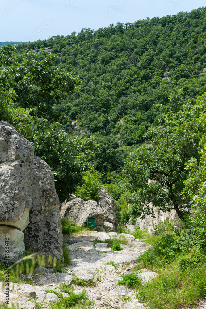 Ancient stone road to the ruins of the Thracian city of Perperikon