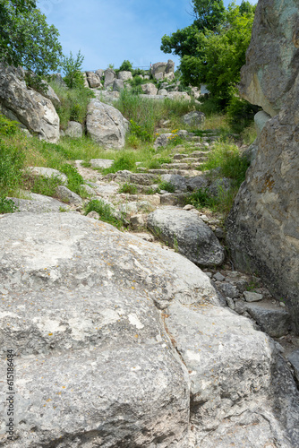 Ancient stone road to the ruins of the Thracian city of Perperikon