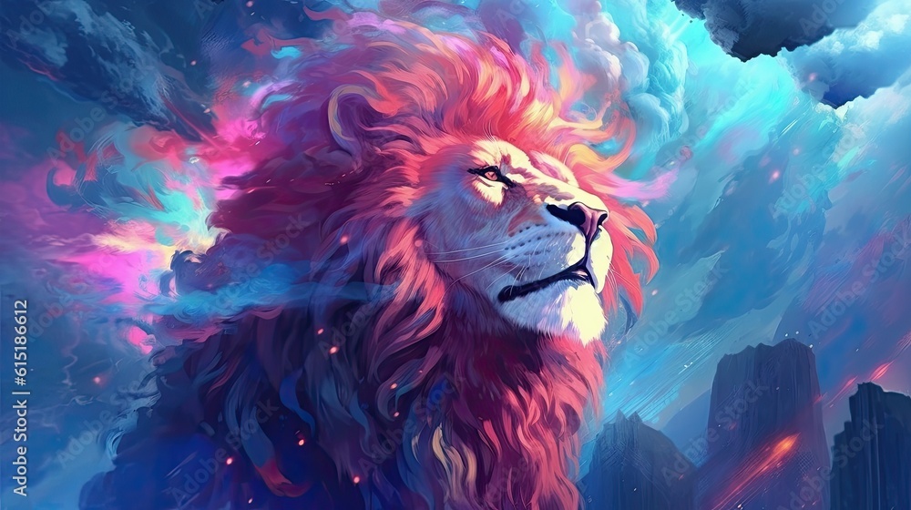 Celestial lion in the colorful cloud