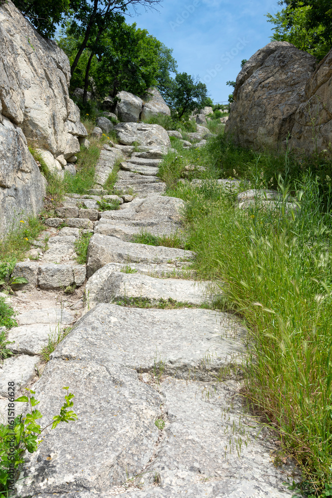 Ancient stone road to the ruins of the Thracian city of Perperikon