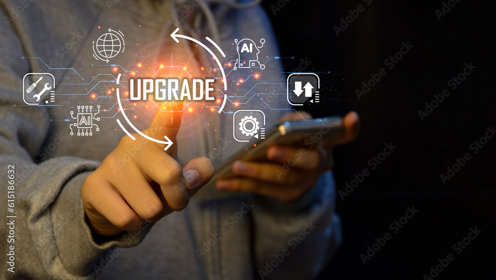 Update application software and hardware upgrade technology concept, AI upgrade - obrazy, fototapety, plakaty 