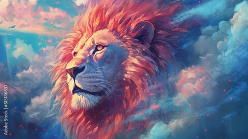 Celestial lion in the colorful cloud