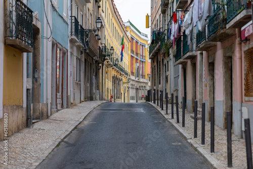 Perspective view of empty street in Lisbon city, Portugal