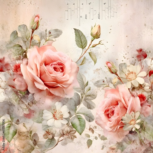 Vintage rose paper background, created with Generative AI technology	 photo