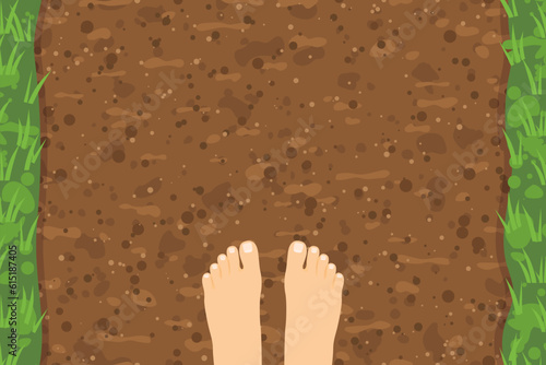 bare feet on dirt road; barefoot running concept; freedom- vector illustration