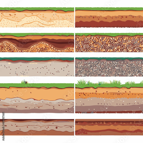 Seamless ground cross sections,layers under earth underground textures set. vector illustrations