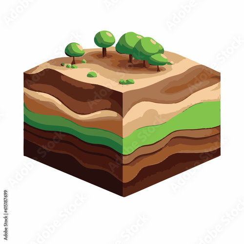 Illustration of an Isometric Landscape with Trees and Mountains in the Background