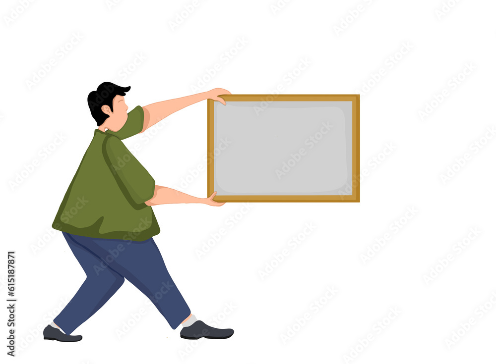 man carrying a bulletin board on a white background