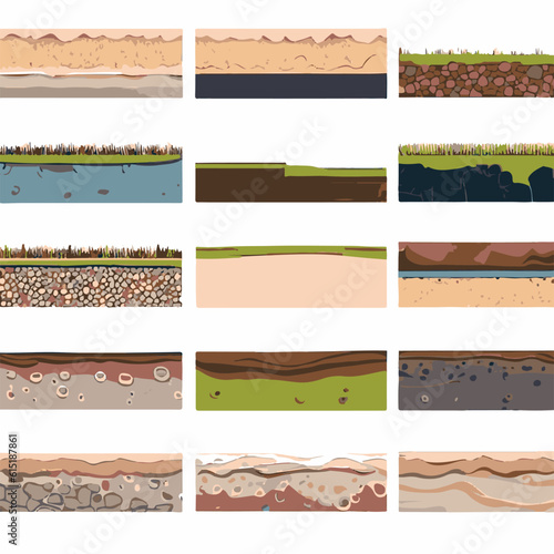 Seamless ground cross sections,layers under earth underground textures set. vector illustrations