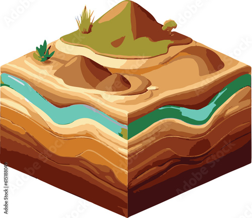 Illustration of an Isometric Landscape with Trees and Mountains in the Background