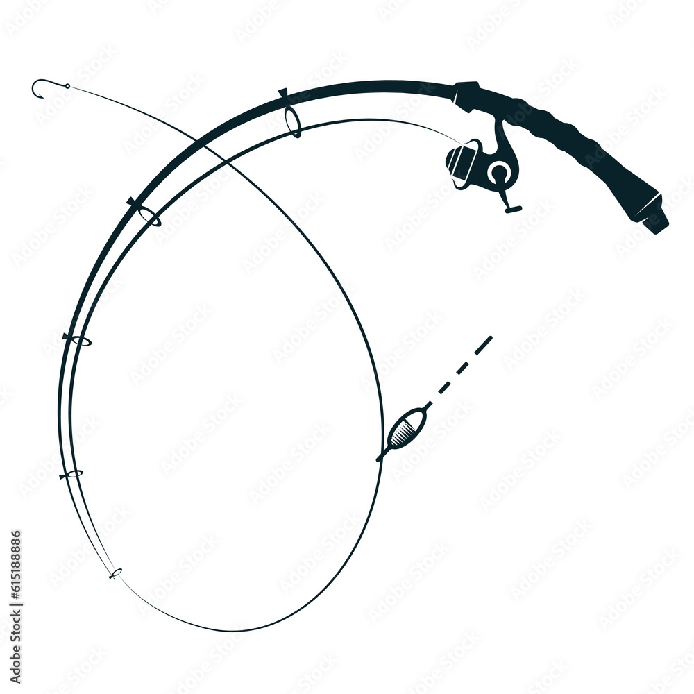 Fishing rod with a float and a hook on the line. Design for fishing Fishing rod with a float and a hook on the line. Design for fishing