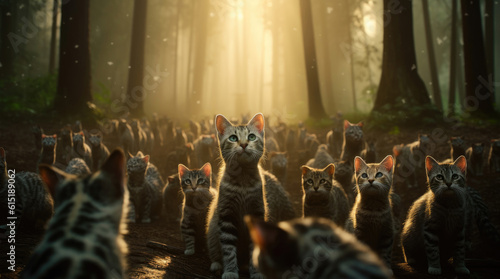 Group of 1000 cats in the forest