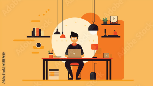 Man working on a computer in a minimalistic designed office