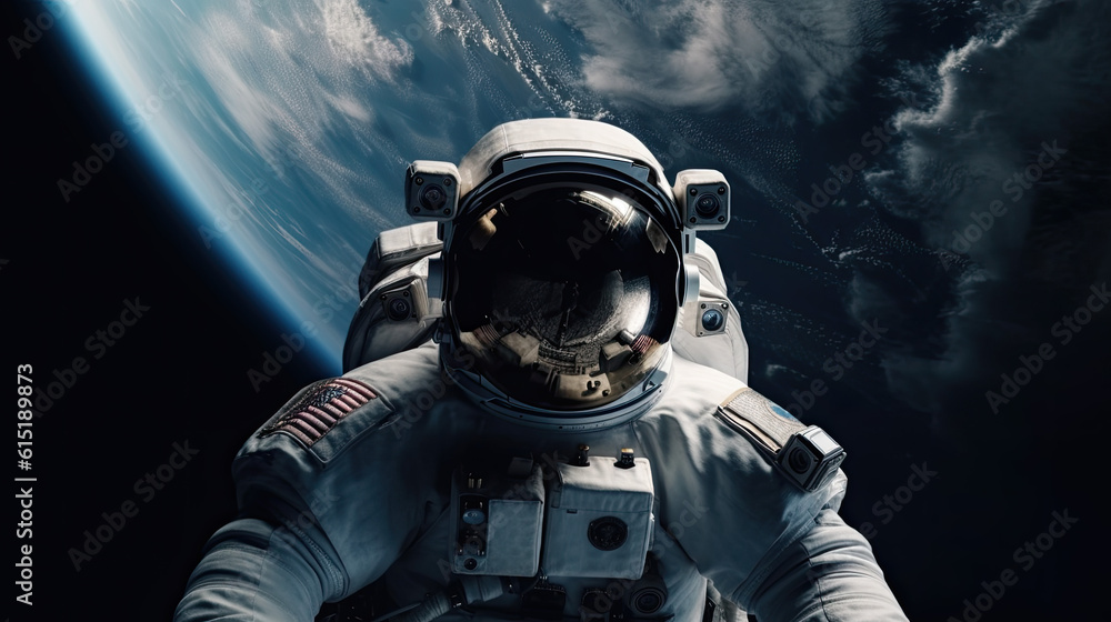 an american astronaut on a spacewalk in the background is the planet earth. Generative AI