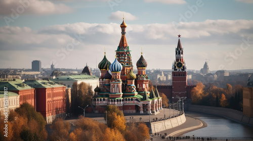 Canvas Print a big city like moscow with red square and kremlin. Generative AI